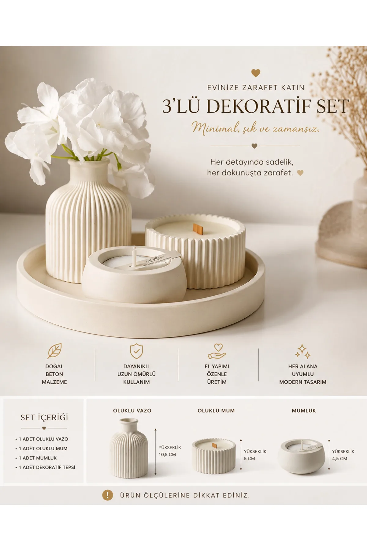 Beyaz Vazo Oval Tepsi / Kutuda Mum Ve Tealight Mumluk Dekorasyon Seti.