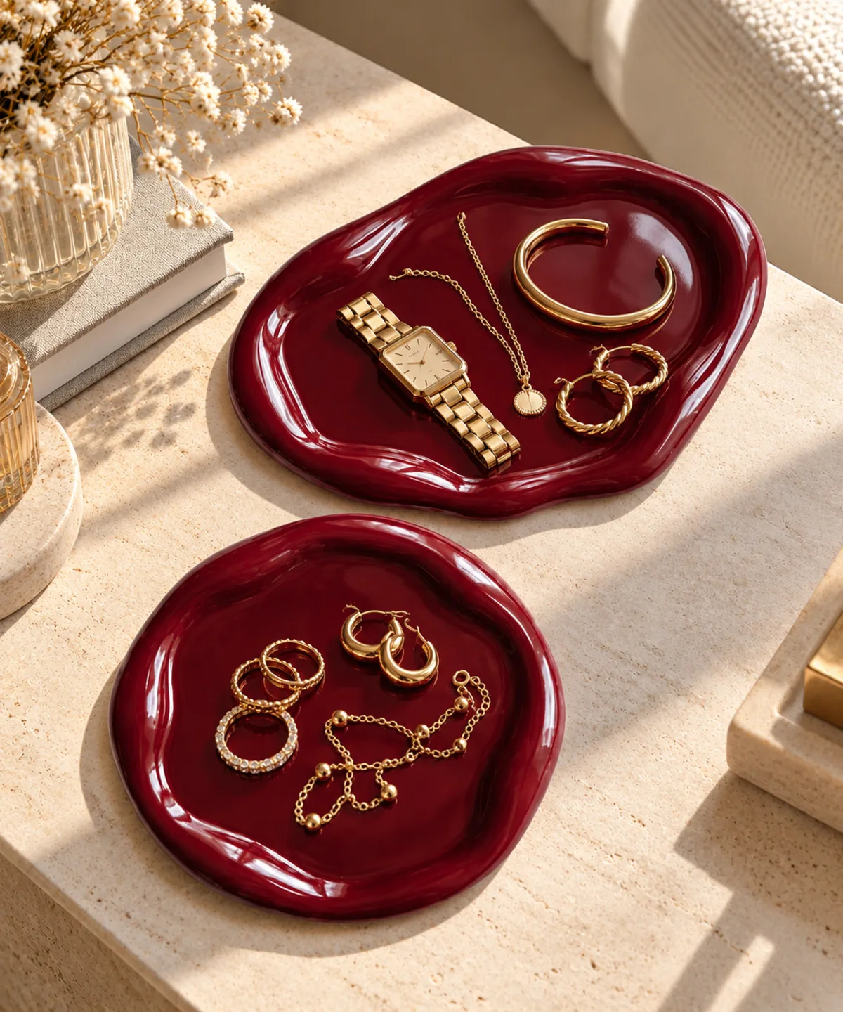 Luxury Desing Bordo Modern Takı Tabağı