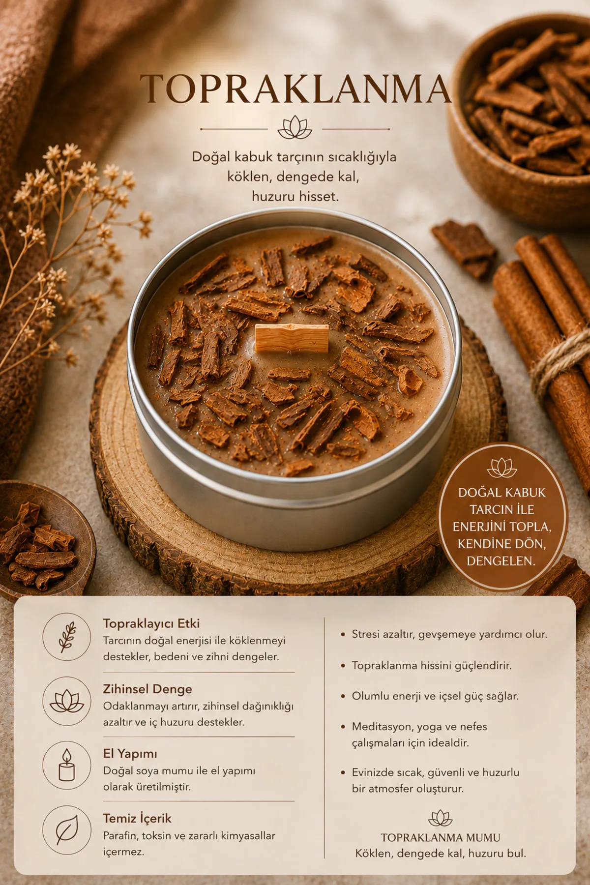 Meditasyon Mumları | El Yapımı Aromaterapi & Huzur Mum Serisi (Bej)