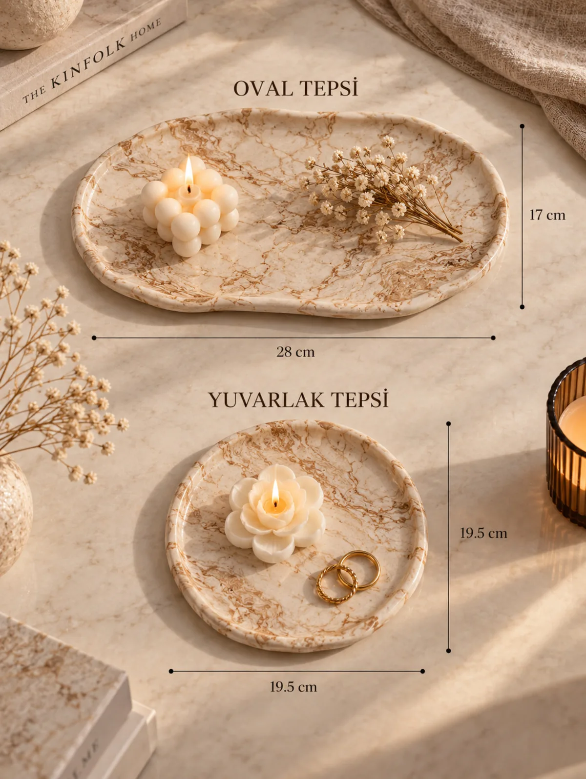 Mermer Desenli Takı-Meyve -Mum Tabağı